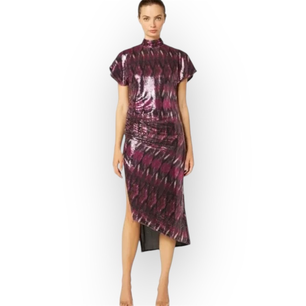 NWT Misa Los Angeles|  Diva Midi Dress Fuchsia Ikat Sequins Small